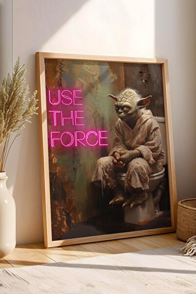 Saturn Yoda Use the Force Framed Painting - Star Wars Painting for Wc Toilet