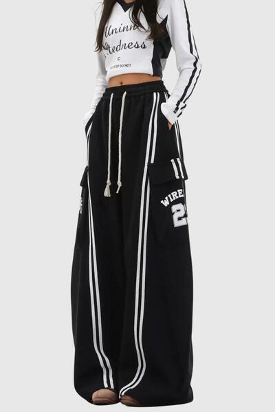 DEEFWEAR Y2K Black Knitted Unisex Cargo Pocket Pants Tracksuit