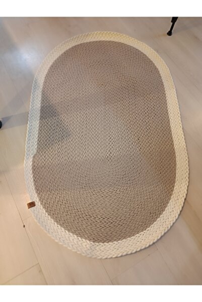 Home Oval Saç Örgü Desenli Kaymaz Taban Dekoratif Halı Kilim Paspas