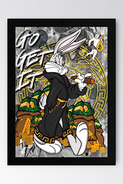 Saturn Bugs Bunny Framed Painting - Print Money Series Poster Painting