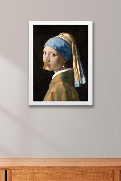 Saturn Girl with Pearl Earring with Latch Frame Painting - Painting for Wc Toilet
