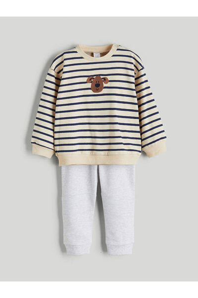 LC Waikiki Crew Neck Striped Baby Boy Sweatshirt and Sweatpants Set of 2