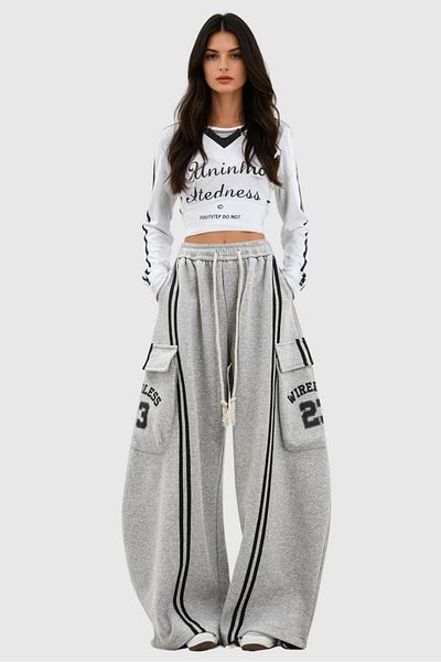 DEEFWEAR Y2K Black Knitted Unisex Cargo Pocket Pants Tracksuit