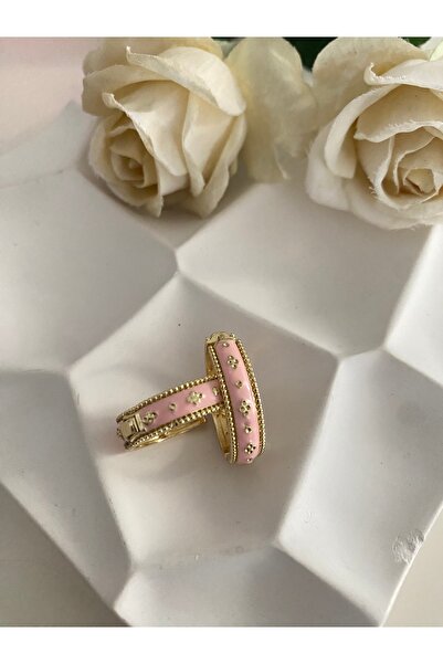 Dionme Pembe minik taş yonca detay halka küpe