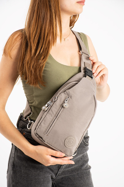 H&D COLLECTİON Women's Crinkle Fabric Water Resistant Cross Strap Mink Color Body Bag