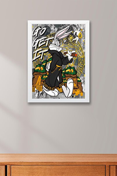 Saturn Bugs Bunny Framed Painting - Print Money Series Poster Painting