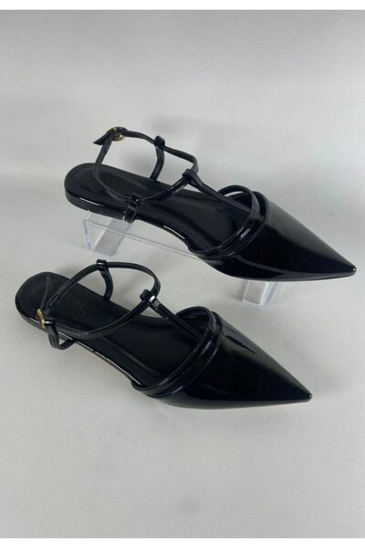 pabucmarketi Black Patent Leather Ballerinas