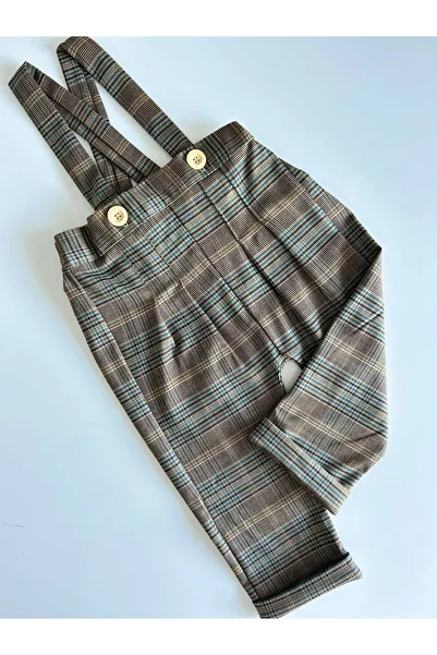 il mio bambino İl Mio Bambino Handmade 100% Cotton Baby Gabardine Salopet - Plaid Jumpsuit with Suspender Buttons