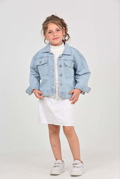 BEREKET BABY Kız Çocuk Açık Mavi Denim Kot Ceket – Cepli, Rahat Kesim 2-9 Yaş Bereket Baby