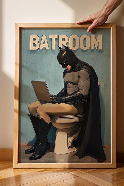 Saturn Εικονογράφηση του Μπάτμαντμαν που χρησιμοποιεί λάπτοπ στην τουαλέτα - ...