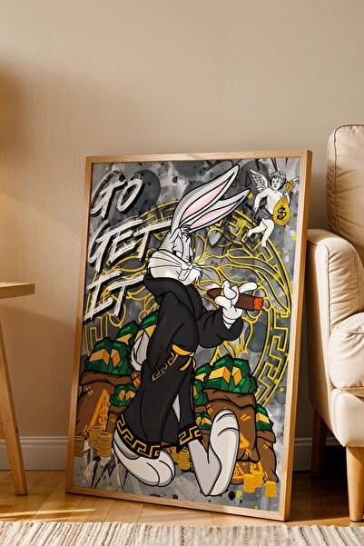 Saturn Bugs Bunny Framed Painting - Print Money Series Poster Painting