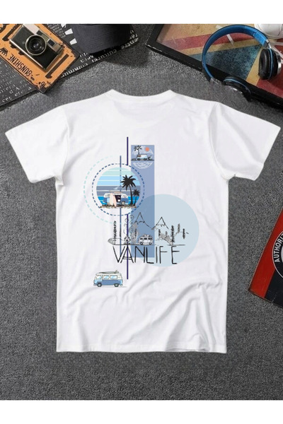 ELNOYA Unisex Cotton White Oversize "Vanlife" Printed Crew Neck Comfortable T-Shirt
