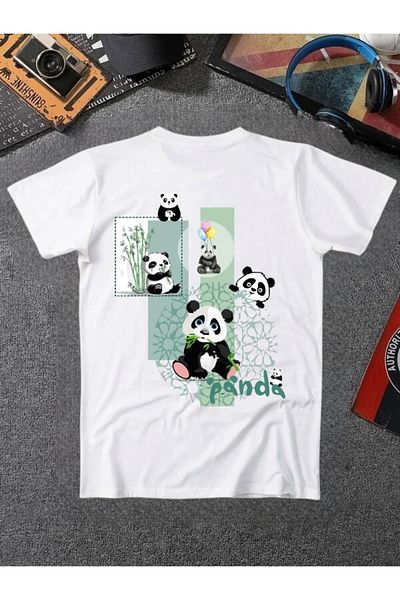ELNOYA Unisex Cotton White Oversize "Panda" Printed Crew Neck Comfortable T-Shirt