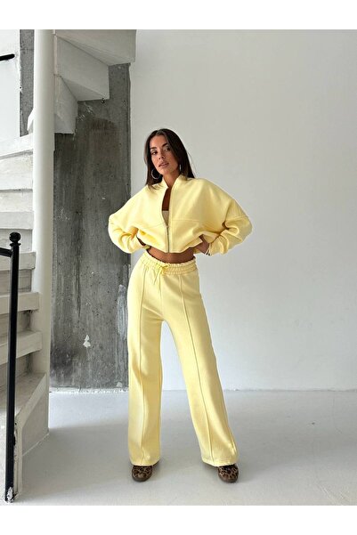 Zeynep Öykü Style Kadın 3 iplik İçi Şardonlu Penye Kumaş Çımalı Eşofman Takımı