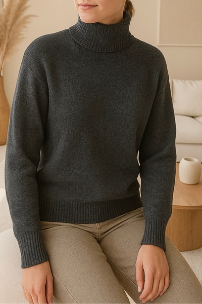 Noi Belis Basic Stand Collar Oversize Soft Textured Knitwear Sweater Aw25Kz0010