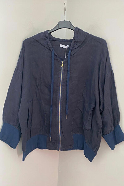 AYASOFYA OTANTIK Kadın İtalyan Lacivert Kapüşonlu Fermuar Kapamalı Cepli Kete...