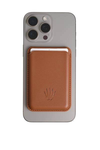 WATCHOFROYAL Tan Magnetic Adhesive Magnet Card Holder with Kickstand Stand
