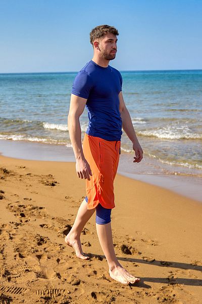 Marina Orange Men's Shorts Reflective Detail with Inner Leggings Upf50+ Protection S2505-3