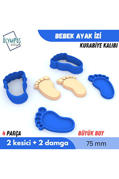 Olympos Atölye Mavi Bebek Ayak İzi | Büyük Boy | 75mm | 4 Parça | Kurabiye - ...