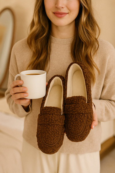 FootFrenzy Women's Winter Plush Home Shoes Soft Comfortable Non-Slip Sole Comfortable Ballerinas