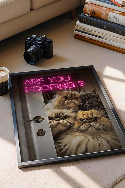 Saturn Are You Pooping Cats Framed Painting - Painting for Wc Toilet