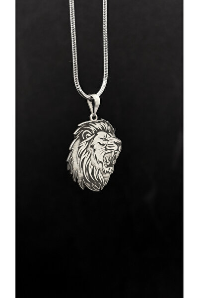 Es Silver Aslan Kolye , kolye ucu 925 ayar gümüş , zincir 60 cm çelik