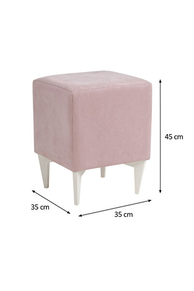 Armegeda Dekoratif Kare Puf 35x35x45 cm –Pembe Baybface Kumaş, Beyaz Ayaklı M...