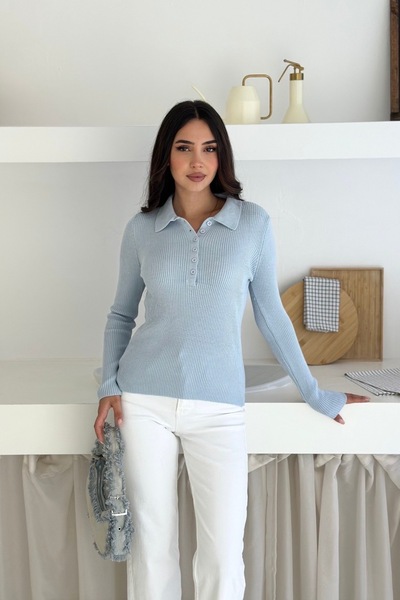 Noi Belis Basic Polo Neck Button Detailed Knitwear Sweater Aw25Kz0008