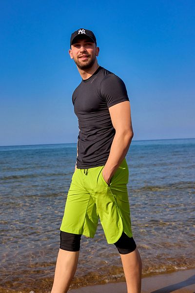 Marina Neon Green Men's Shorts - Inner Leggings, Reflective Strip, Upf50+ Protection S2505-4