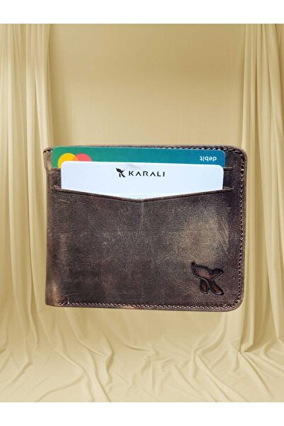 Karalı Deri ÜÇLÜ KARTLIK PARA BÖLMELİ MIKNATISLI ESKİTME KAHVE DOLARLIK