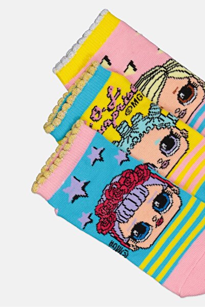 L.O.L. SURPRISE Kids Girl 3 Pairs Graphic Pattern Crew Socks, Multicolor