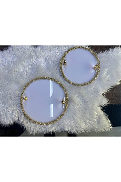 DREAM HEDİYELİK 2Lİ Yuvarlak Özel Taşla Süslemeli Söz Nişan İsteme Tepsisi Da...