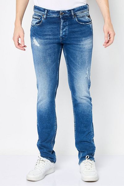 Replay Men Straight Fit Washed Stretchable Denim Jeans, Blue