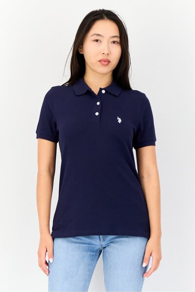 U.S. Polo Assn. Women Regular Fit Embroidered Logo Short Sleeves Polo Shirt, Navy
