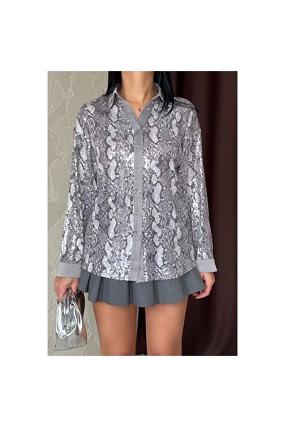 gl00my Μοντέρνο γκρι πουκάμισο με λάμψη