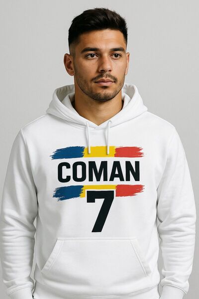 CLASSY.MODA Coman 7 Hooded Sweatshirt – Romanian Football Hoodie 3 Thread Digital Printing with Kangaroo Pocket