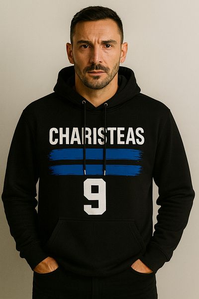 CLASSY.MODA Charisteas 9 Hooded Sweatshirt – Greek Myth Striker Hoodie 3 Thread Digital Print with Kangaroo Pocket