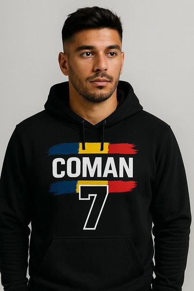 CLASSY.MODA Coman 7 Hooded Sweatshirt – Romanian Football Hoodie 3 Thread Digital Printing with Kangaroo Pocket