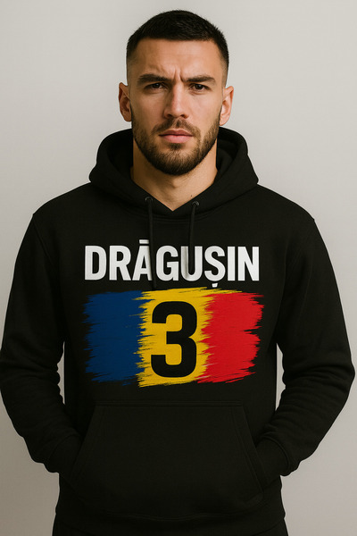 CLASSY.MODA Drăgușin 3 Hooded Sweatshirt – Romanian Football Hoodie 3 Thread Digital Printing with Kangaroo Pocket