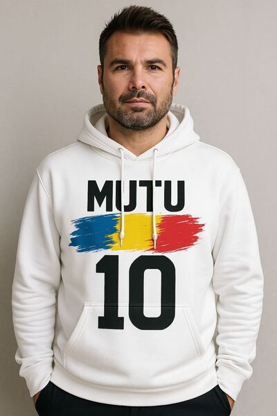 CLASSY.MODA Mutu 10 Hooded Sweatshirt – Romania Hoodie Football Kangaroo Pocket 3 Thread Digital Print