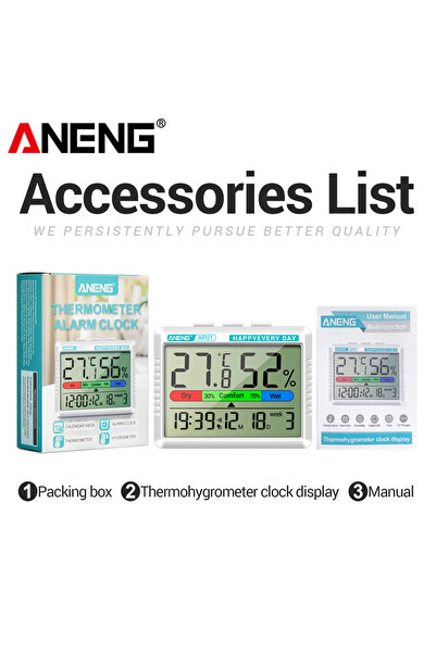 Choice1 AP01 Grey Cat White ANENG AP01 Thermohygrometer Electronic Clock Multiscene Measurement High Definit