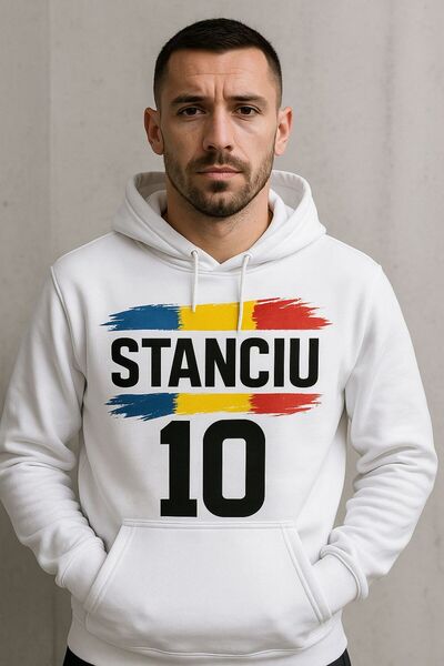 CLASSY.MODA Stanciu 10 Hooded Sweatshirt – Romania Hoodie Football Kangaroo Pocket 3 Thread Digital Print