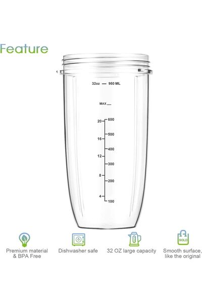 erorex 7 Pieces Blender Cups & Blade Replacement Set 32Oz Huge Cup 1 Flip-Top -Go Lid 1 Lid Ring & Premium