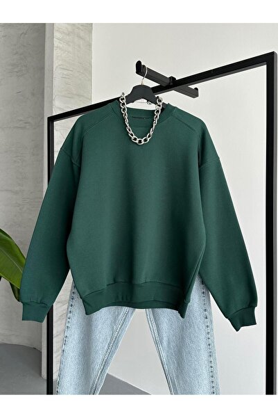 FERZOLAİO Unisex Plain Green Sweatshirt
