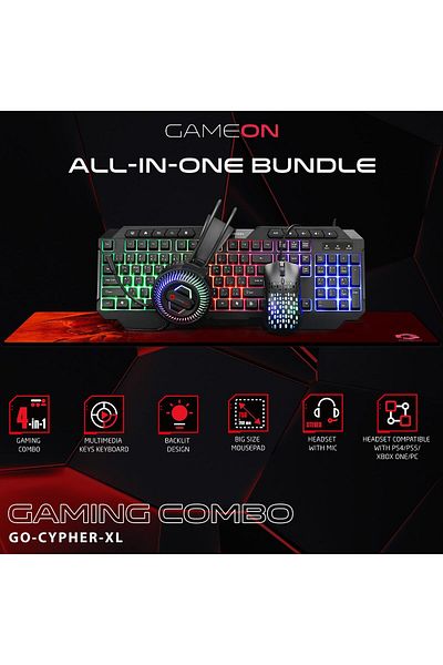 erorex مجموعة ألعاب Cypher Xl All One - لوحة مفاتيح غشائية مقاومة للانسكاب وسماعة رأس ألعاب RGB بدقة 3600 نقطة في البوصة