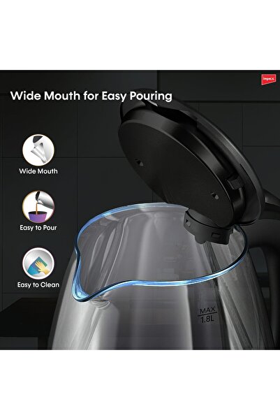 erorex St 1802 Glass Electric Kettle 1.8L Capacity, 1500W Power, Automatic Switch-Off, Power Indicator