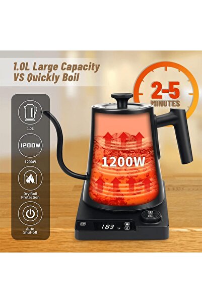 erorex 1L Coffee Kettle Temperature Control, 1200W Temperature Control Coffee Kettle 1°C Precision, 24H