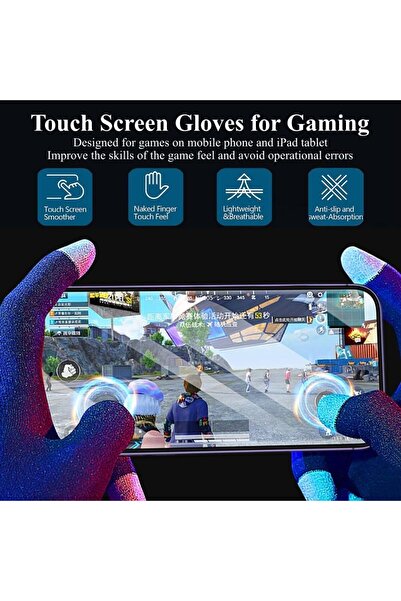 erorex Qqej Anti Sweat Breathable Touch Gaming Gloves Set Silver Fiber Material Mobile Game Controllers