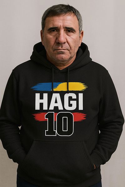 CLASSY.MODA Hagi 10 Hooded Sweatshirt – Romania Hoodie Football Kangaroo Pocket 3 Thread Digital Print