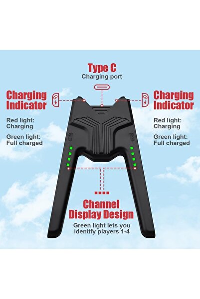 erorex Joycon Charging Grip Efficient Charging Grip Controller Holder V Shaped Game Handle Controller